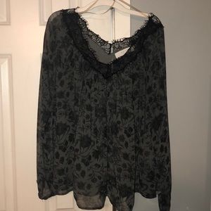 Chiffon black lace long sleeve shirt